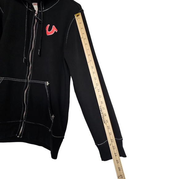 True Religion Hoodie Black Full Zip World Tour Red Logo Mens Medium M - Picture 14 of 14